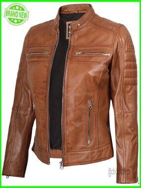 Lambskin Leather Cafe Racer Jacket Women's Regular Fit Long Sleeve